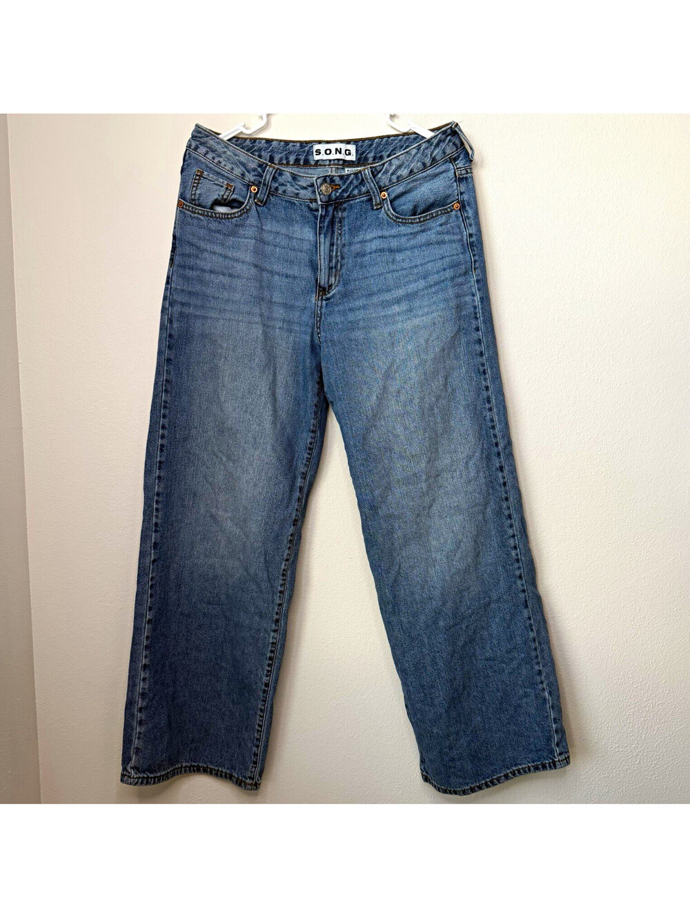 S.O.N.G. Juniors Size 5 Blue Medium Wash Denim Straight Jeans Mid Rise 5/27
